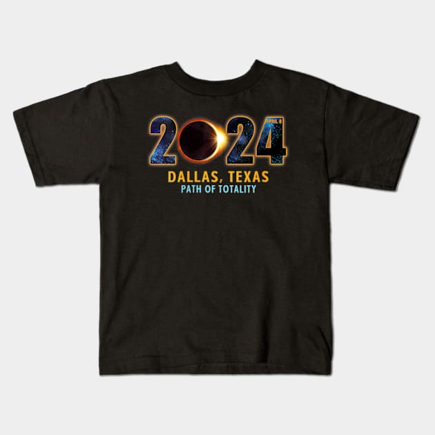 Wos Dallas Texas Total Solar Eclipse 2024 Kids T-Shirt by SanJKaka